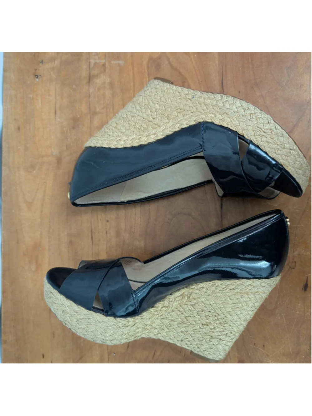 MICHAEL Michael Kors Black Patent Espadrille Wedge Sandals